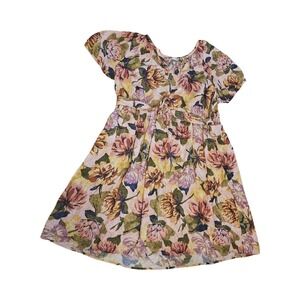 Terra & Sky Womens 4X Pink Yellow Floral Flutter Sleeve Tie Waist Mini Dress